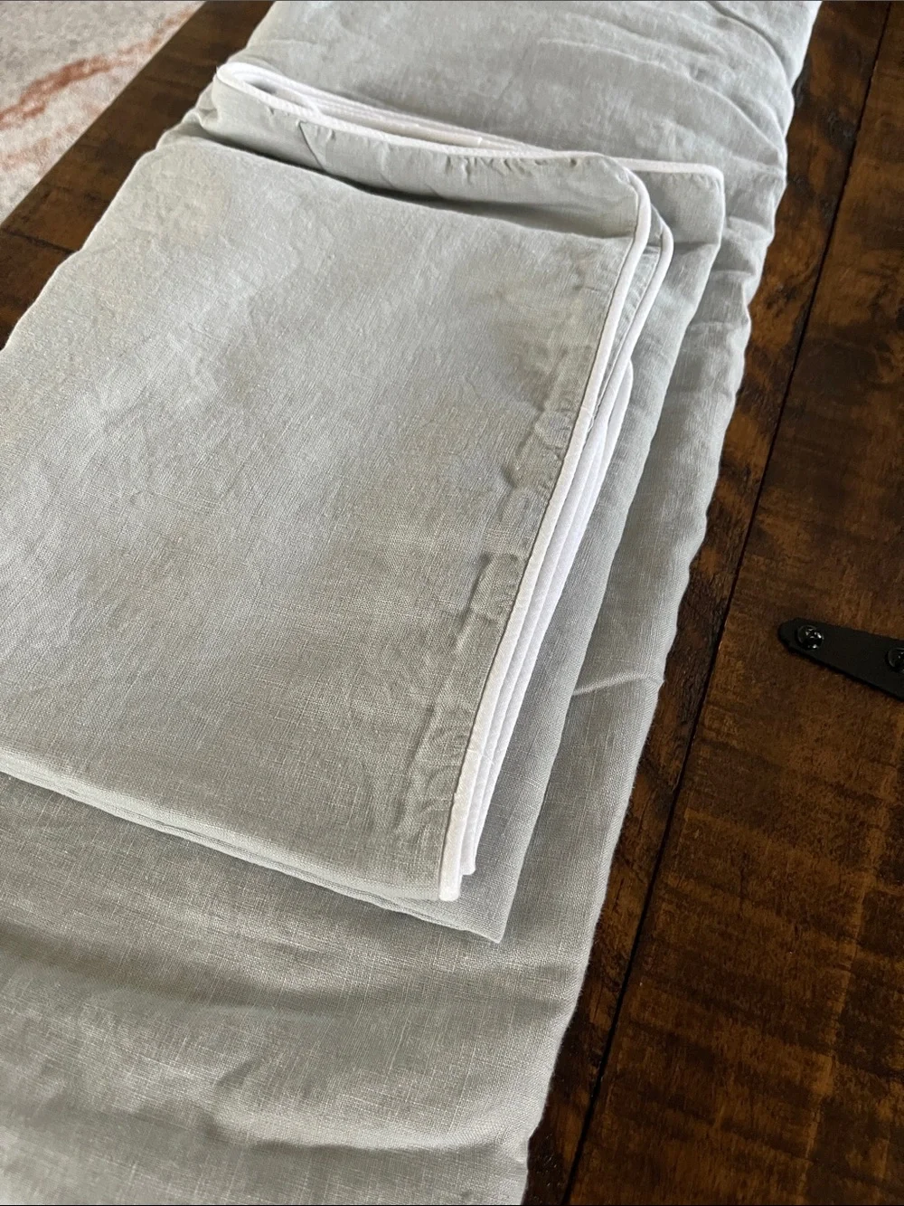 NWT Quince European Linen Piped 3 Piece Duvet Cover Set, Full/Queen